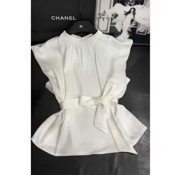 Temperament Chiffon All-match Blouse Summer New Solid Sleeveless Lacing Youth Korean Shirt Tops Fashion Elegant Women Clothing