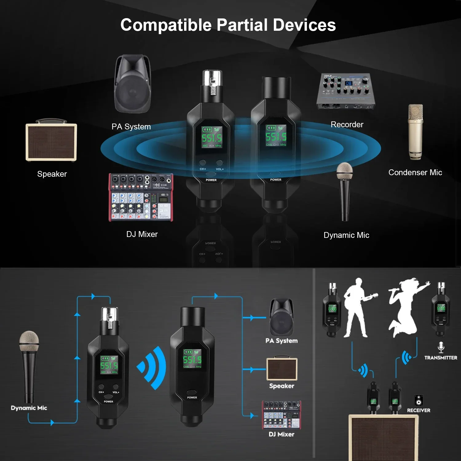 2025 transmissor e receptor conversor de microfone sem fio uhf para microfone dinâmico receptor de guitarra adaptador de transmissão novo