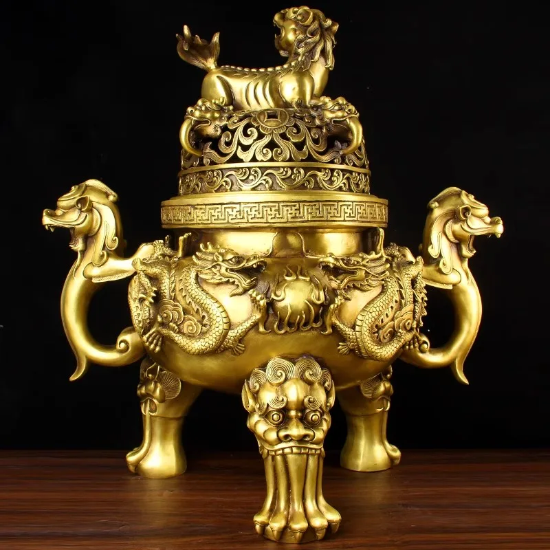 Antique Bronze Tengu Incense Burner Handcrafted 3-Legged Censer with Dragon Design for Home, Zen Meditation, Aromatherapy