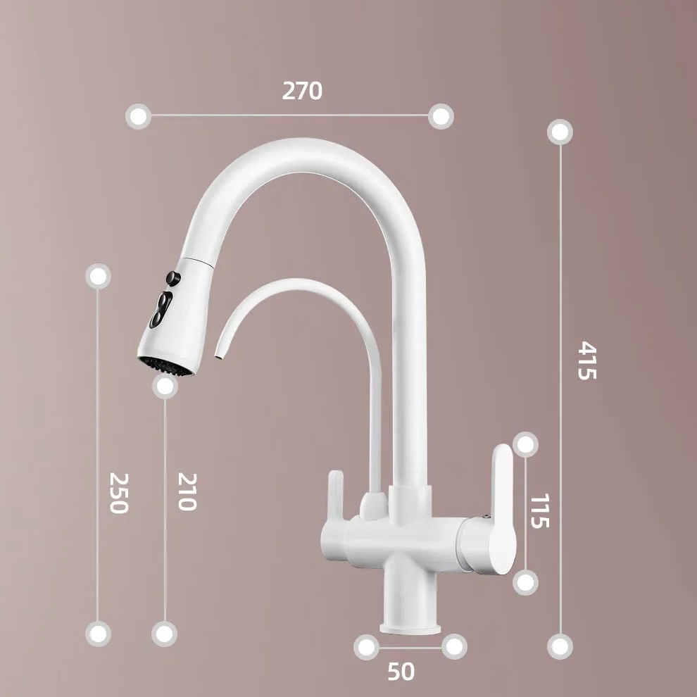 White Touch Kitchen Filter Faucets Solid Brass Hot Cold Pull Out Kitchen Mixer Tap 3 Ways Pure Smart Touch Filter Kitchen Faucet