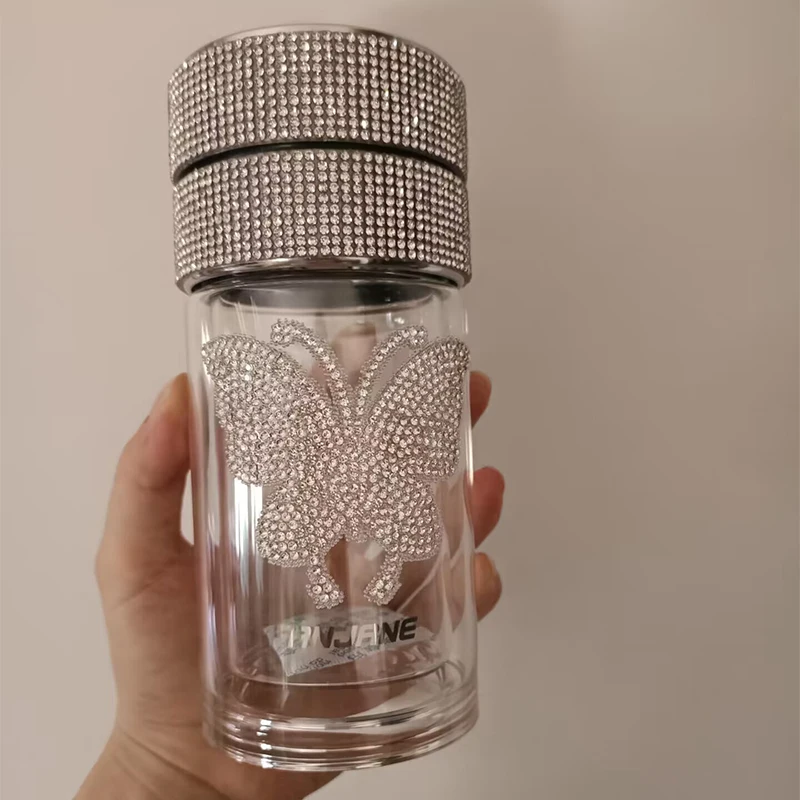 Intelligent Temperature Display Insulation Cup Double Wall Glass Water Bottle With Filter Screen Sparkling Diamond Vacuum Flask