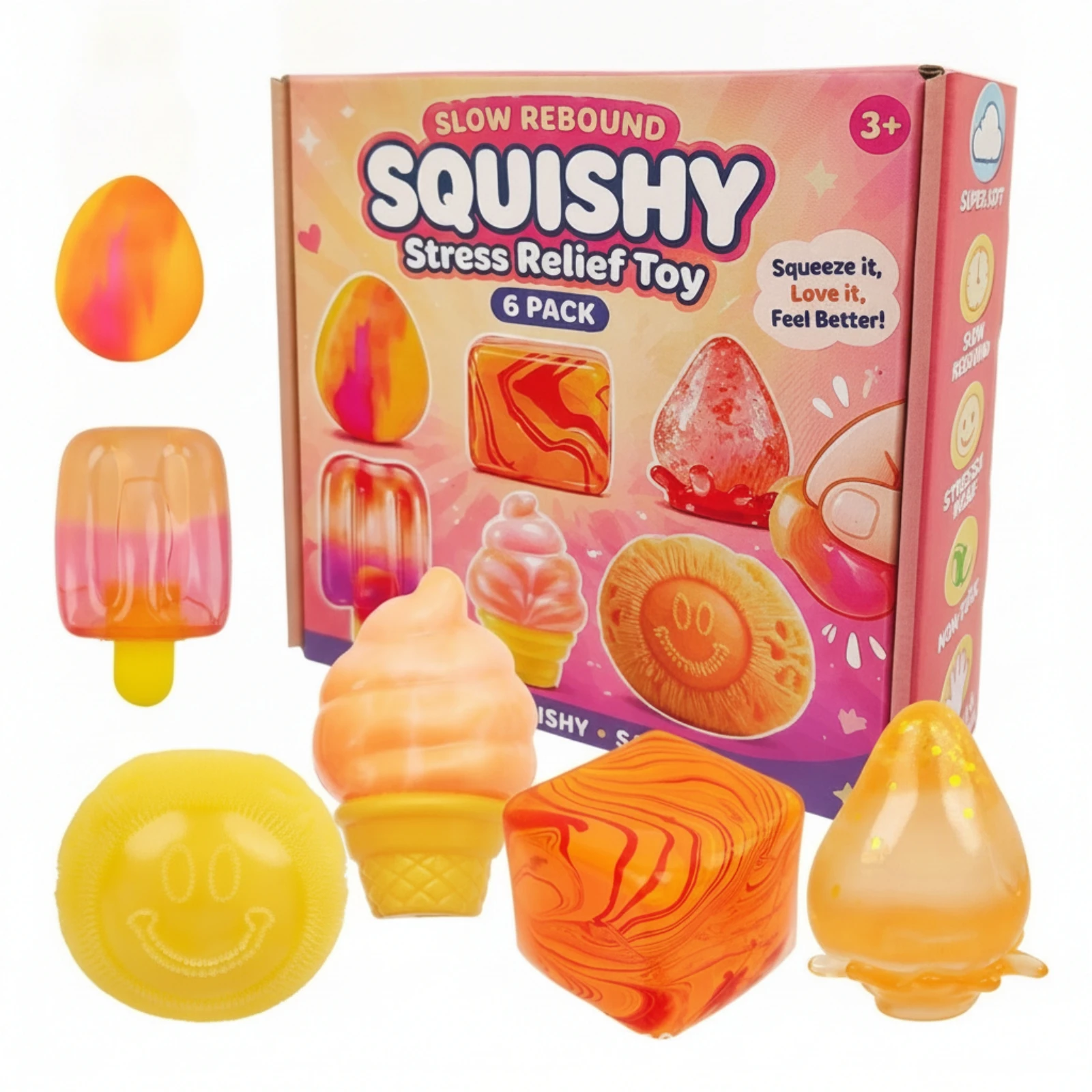 6 Pieces Squishy Toy Novelty Press Toy Stress Ball Tactile Soft for Children, Desk, School