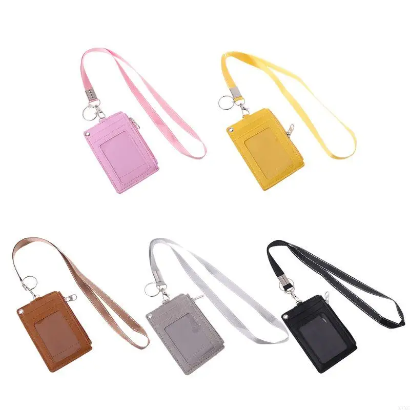 X7XC Business Credit Card Badge Coin Purse Holder Neck Strap Lanyard Keychain