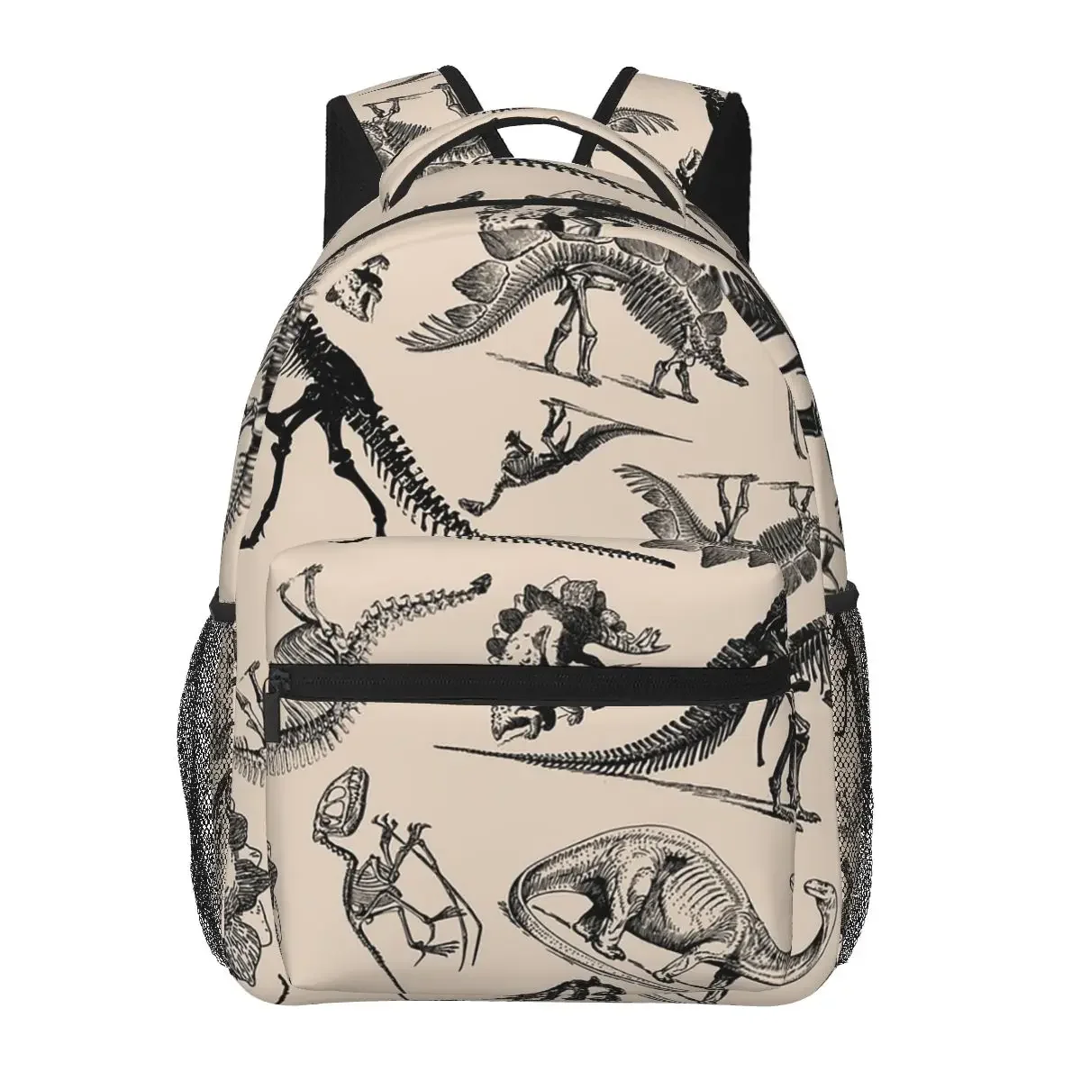 Vintage Museum Dinosaurs And Skeletons Black And Cream Backpacks Boys Girls Bookbag Students School Bags Rucksack Shoulder Bag