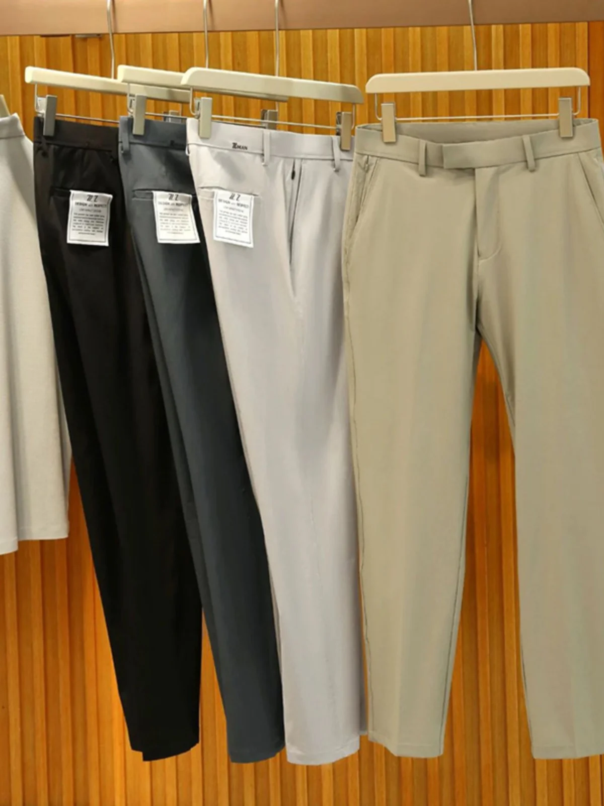 

Qui Dry Tech Fabric Men's Summer Busin Commute Elastic Moisture Absorbent Casual Pants Lightweight Comfortable Straight Leg