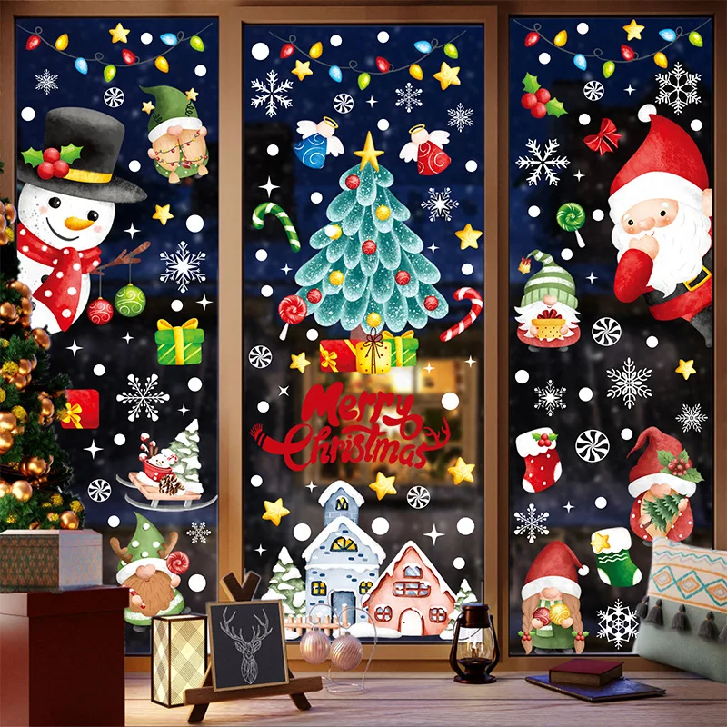 9Sheets/set Christmas Window Stickers Santa Claus Christmas Tree stickers New Year Holiday Decoration Stickers Noel Navidad Gift