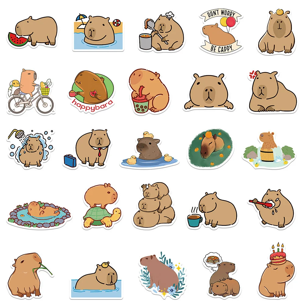 50-Piece Set Of Cartoon Cute Capybara Graffiti Waterproof Stickers Personalized Trendy Decoration Refrigerator Skateboard Decals