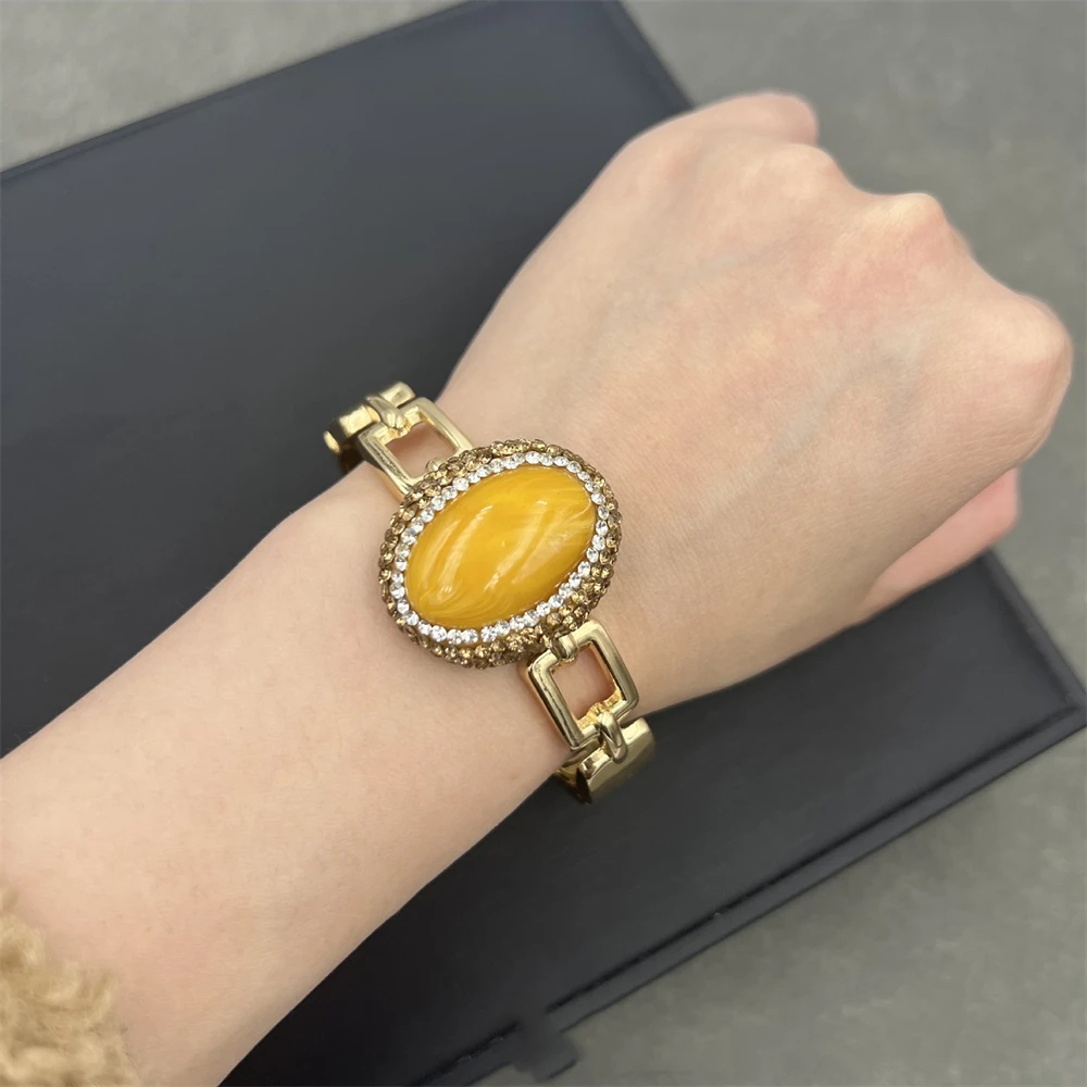 Raw Baroque Freshwater Pearl Bangle for Women Personalized Natural Citrine Beeswax Amber Bracelet Party Exquisite Jewelry