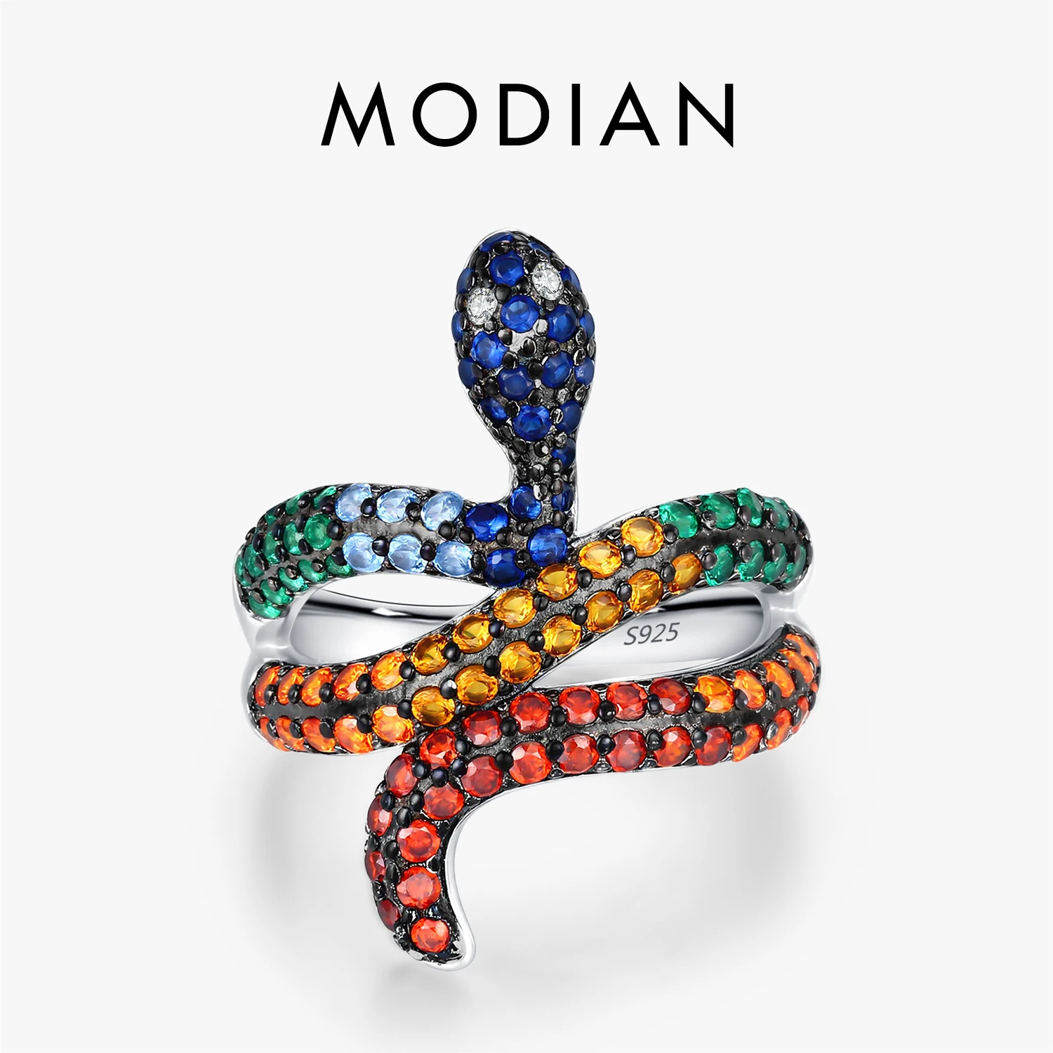 MODIAN 925 Sterling Silver Colorful Snake Finger Ring Luxury Cocktail Party Original Daily Rings For Women Fine Jewelry Gifts