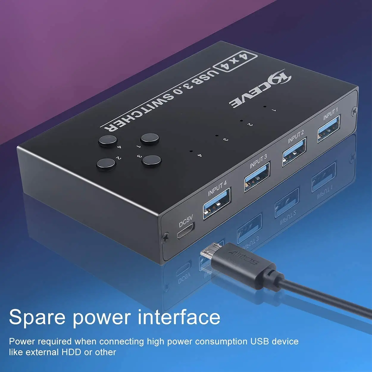 KCEVE-interruptor USB 3,0, conmutador Selector 4 para compartir ordenador, 4 dispositivos USB, escáner de impresora, teclado de ratón, Compatible con Mac