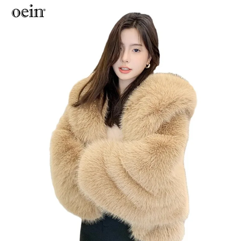 [oein]New Street Hair Women's Trendy Artificial Winter Thickened Haining Fashion Fur Coat Women