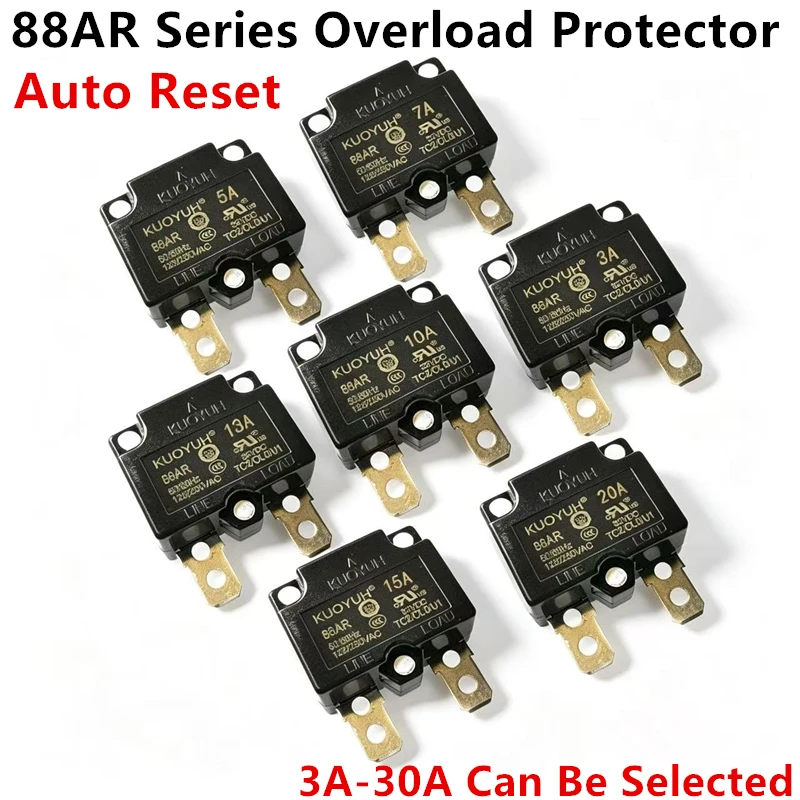 Kuoyuh 88AR Circuit Breaker Series 3A 5A 8A 10A 12A 15A 20A 25A 30A Overload Protector 12V 32V Auto Reset Good Quality Electric