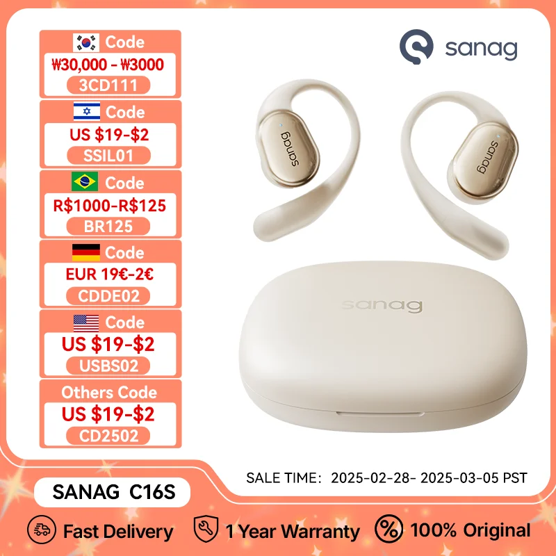 #Sanag C16S Bluetooth 5.4 Wireless Headphones Open Ear OWS Earphones HiFi Sound Headset APP Control TWS Earbuds 8 Hours Playback