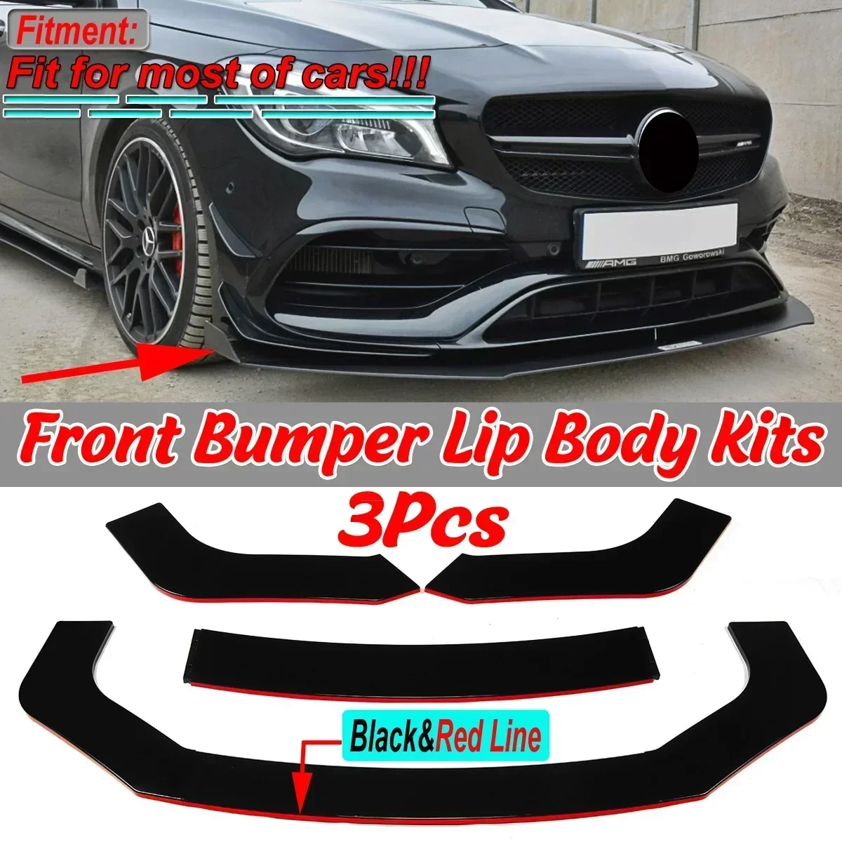 Universal Car Front Bumper Splitter Lip Diffuser Guard W205 W204 W203 C Class W211 W212  W213 E Class For AMG For GTR Body Kit