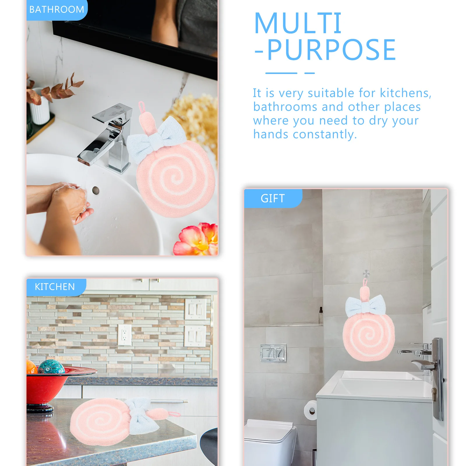 

Hanging Cartoon Hand Towel Thick Absorbent Kitchen Bathroom Hand Wipe Towel Hanging Loop Kitchen Washcloths