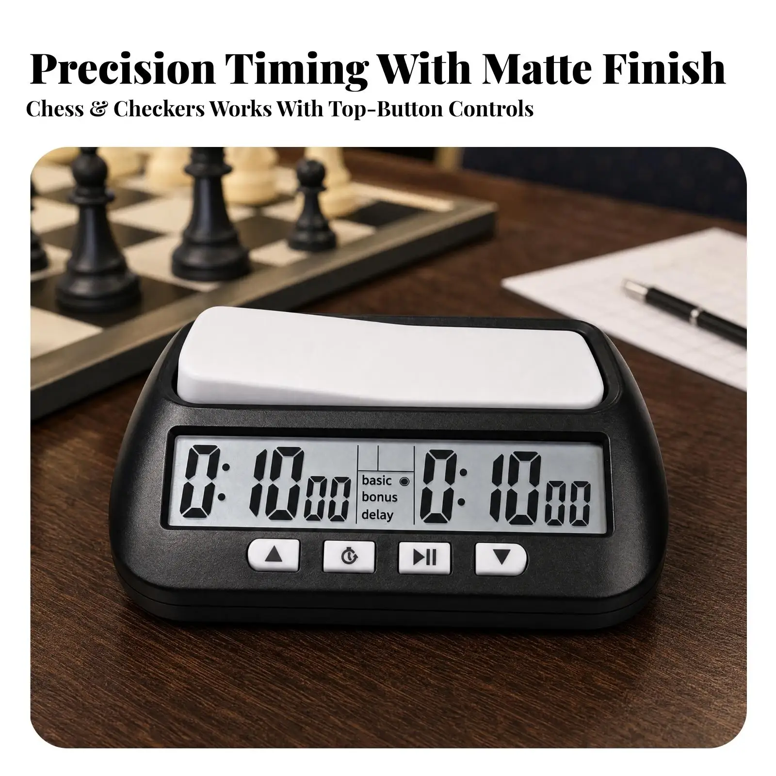 Tournament Chess Clock Digital Timer for Board Games with Move Counting Pause Function and Easy Front Control Buttons