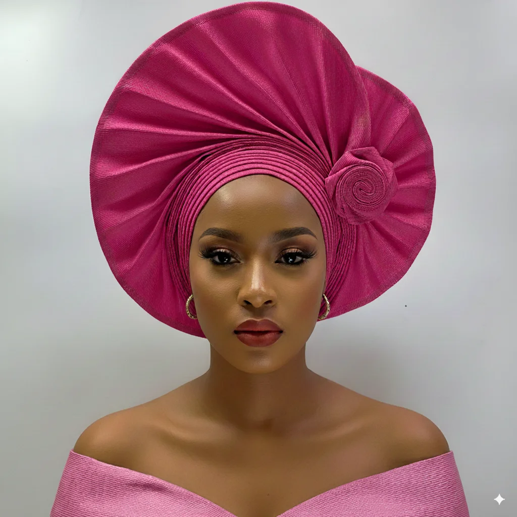

Головной убор, розовый африканский головной убор Gele, головной убор для свадьбы, нигерийские тюрбаны с косой, накидки,