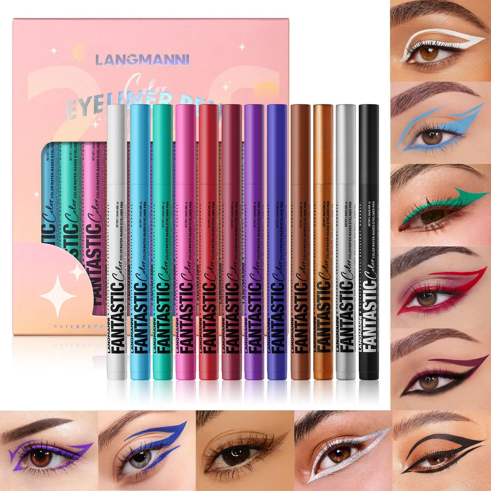 Eyeliner liquide finition mate, ensemble de 12 couleurs, séchage rapide, longue durée, résistant aux taches, étui de maquillage de voyage