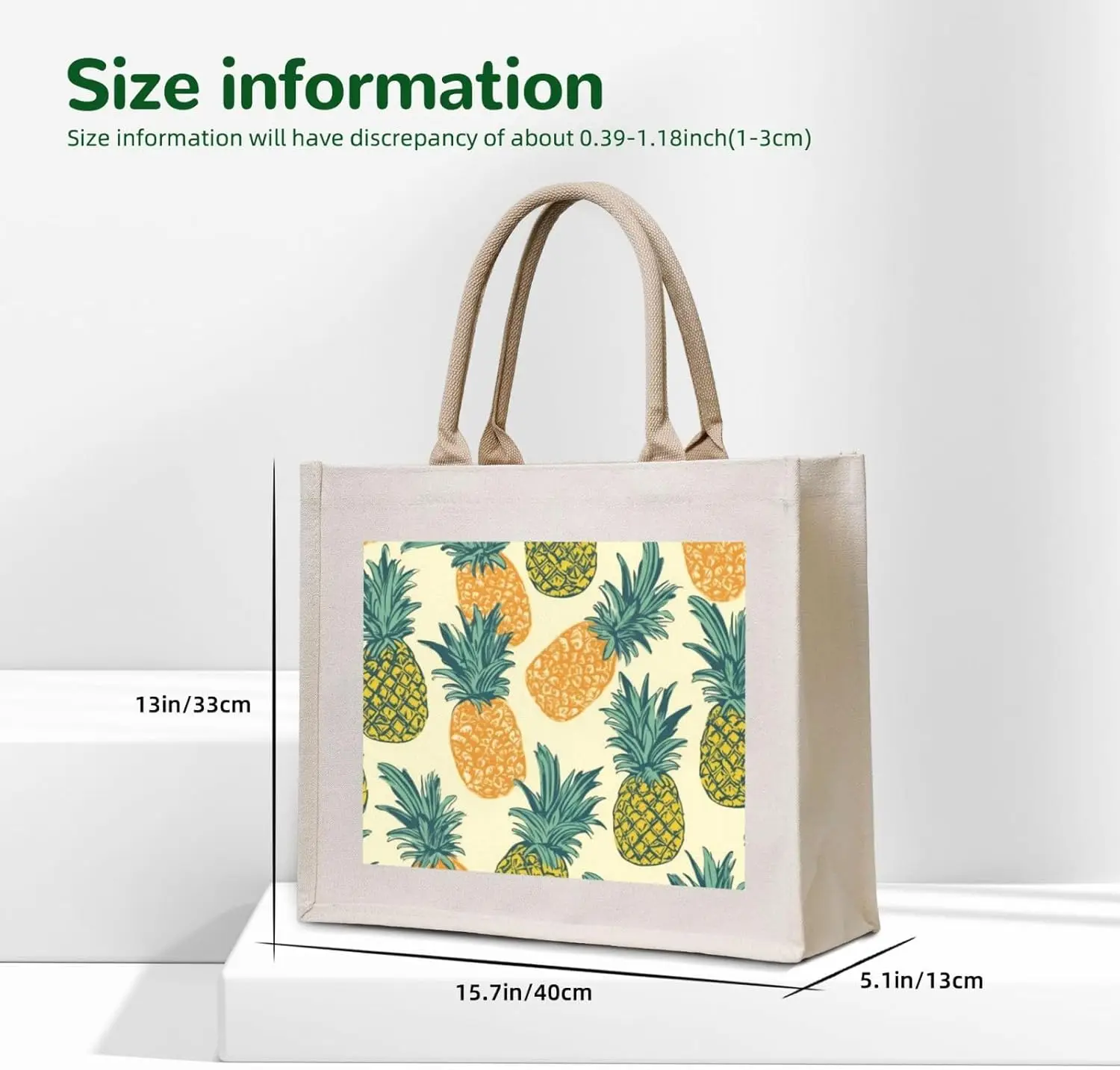 Bolso de mano de lona con estampado de piña, bolso de moda, bolso de compras de hombro