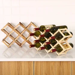 3-10 Bottles Wooden Wine Rack Collapsible Wine Holders Bar Shelf Organizer Retro Wine Cabinet Red Wine Bottle Display Rack