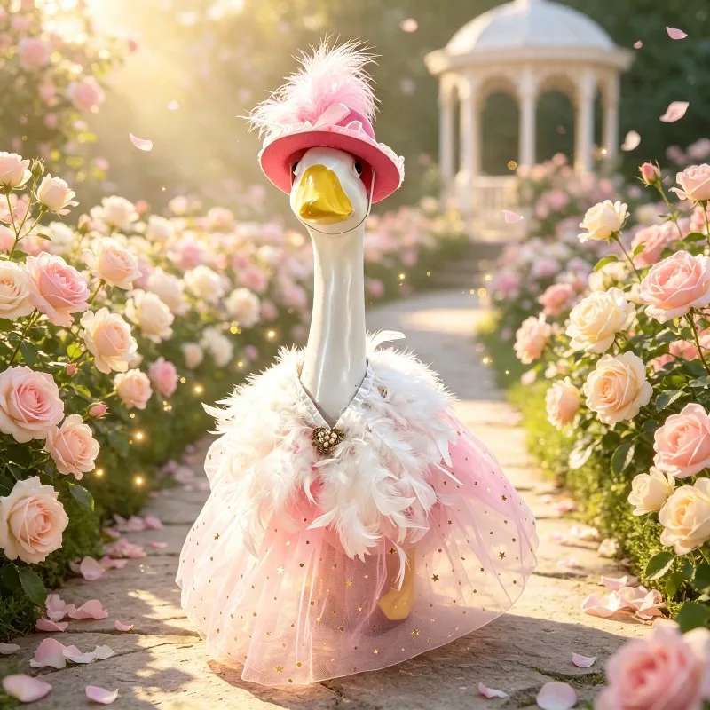 2026 New Porch Goose Pink Tutu Outfit 23 Inch Elegant Garden Yard Statue Decoration Without Goose