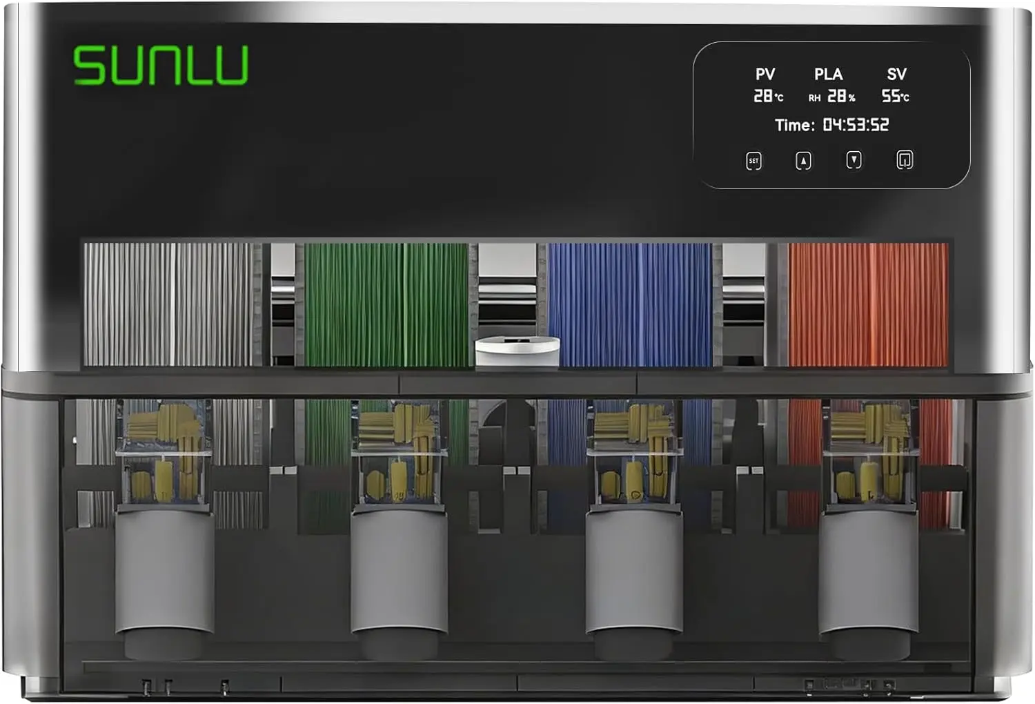 

Сушилка для филамента с 4 катушками и интеллектуальным контролем влажности, быстрый нагрев для плавной печати, простая установка