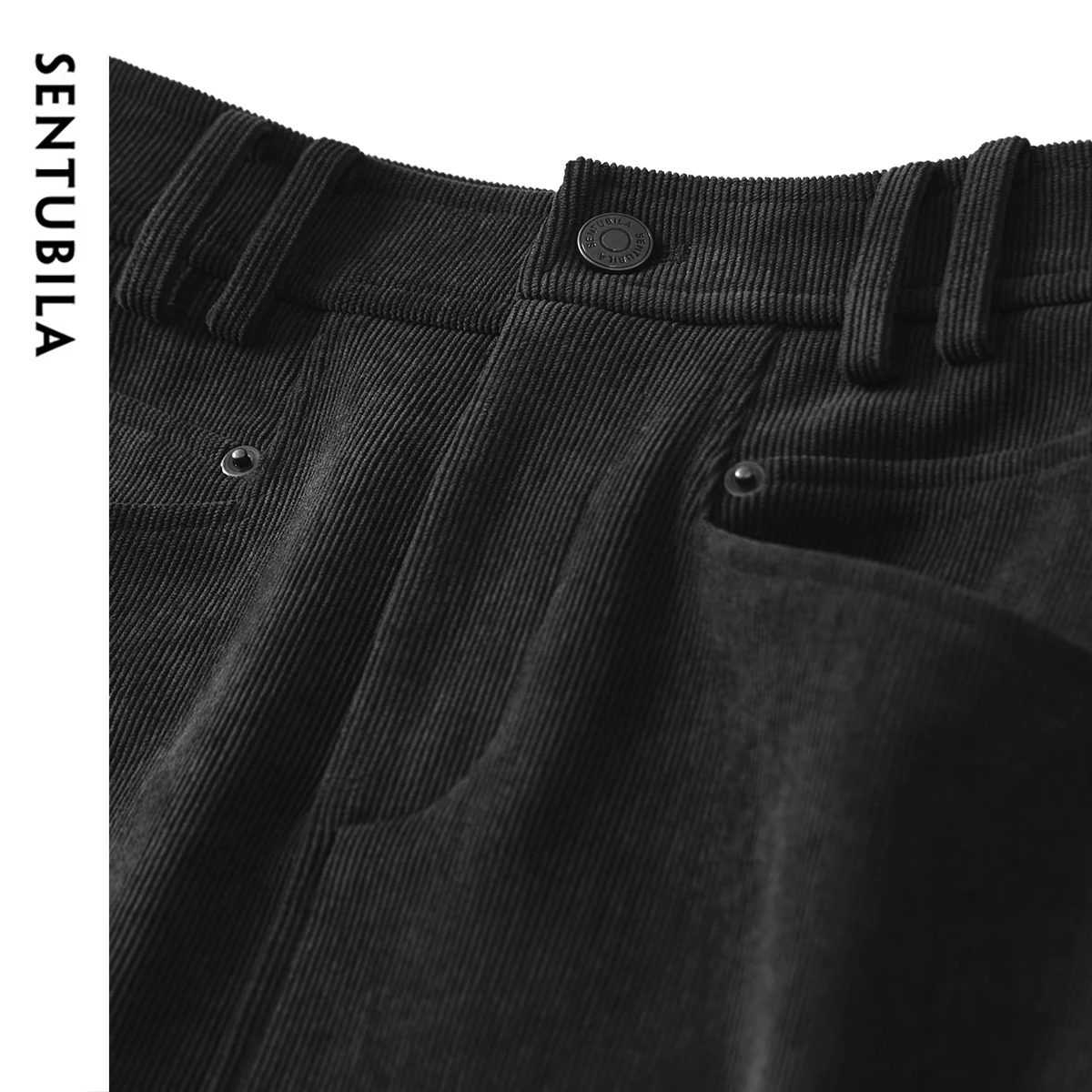 SENTUBILA 2025 Autumn Black Corduroy Warm Long Slit Skirt High Waist Commuting Skirt Fashion Elegant Clothing Ladies 144Q57480