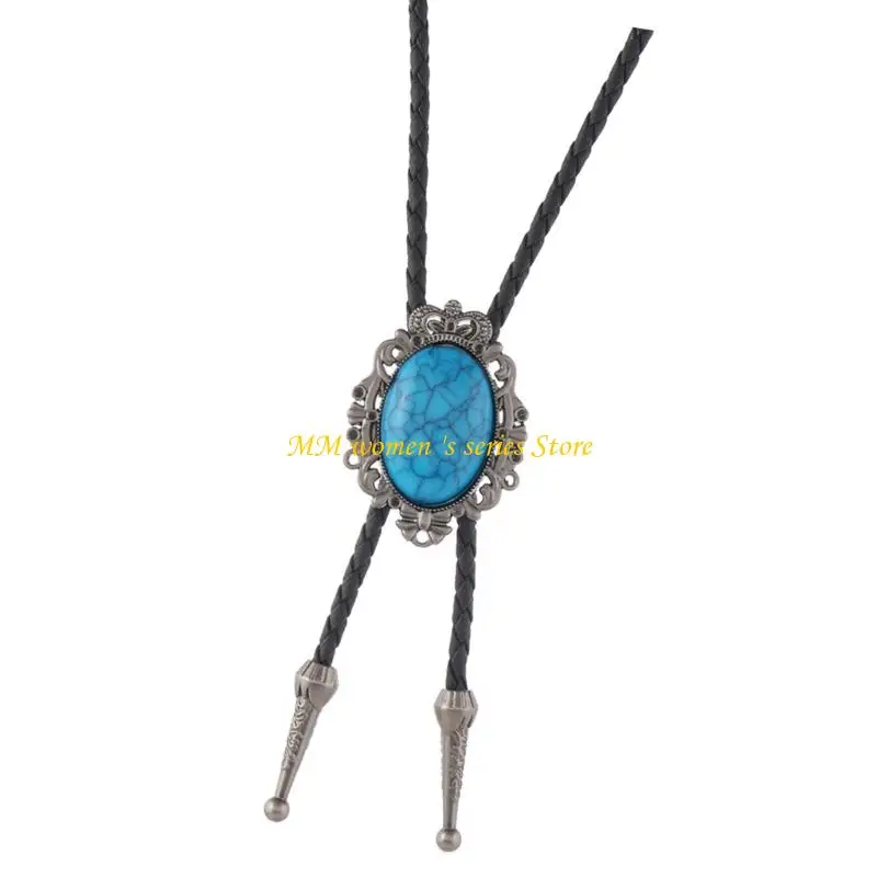 Q39C الغربية الكراك الفيروز قلادة قلادة قابل للتعديل الجلود بولو التعادل لمسابقات رعاة البقر