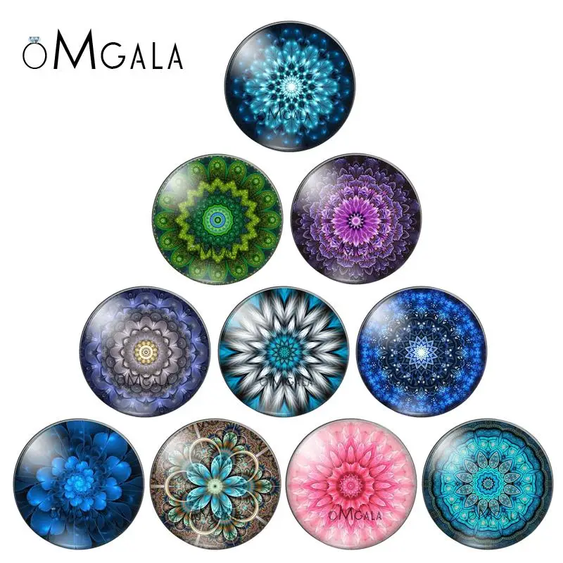 New mandala patterns 10pcs mix 8mm/10mm/12mm/16mm/18mm/25mm Round photo glass cabochon demo flat back Making findings