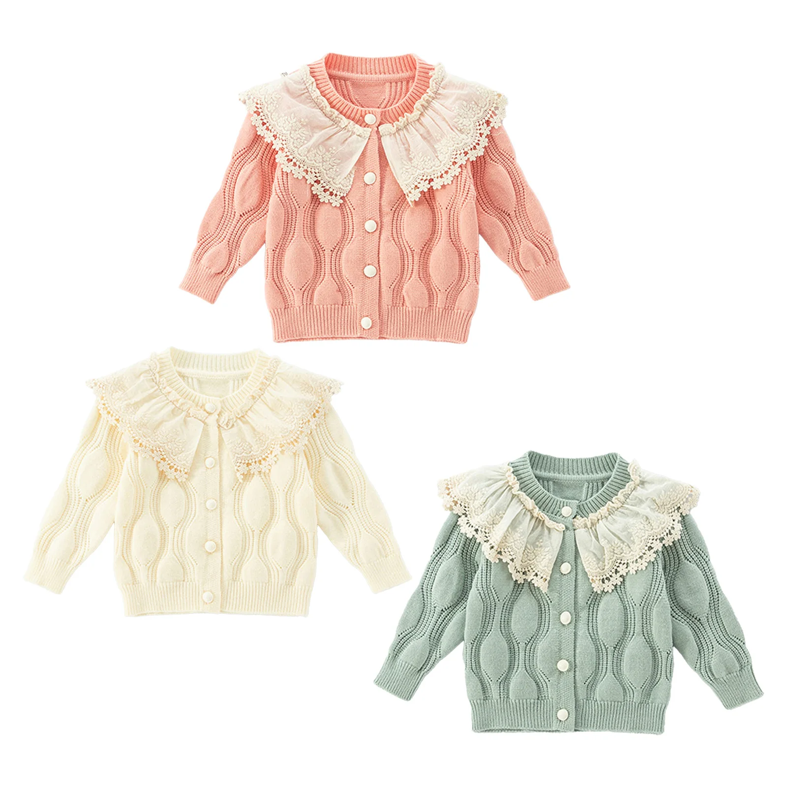 Infant Baby Girl Knitted Cardigan Sweater Long Sleeve Button Up Ruffle Sweater Warm Fall Winter Coat Outerwear Jacket Shrug Wrap