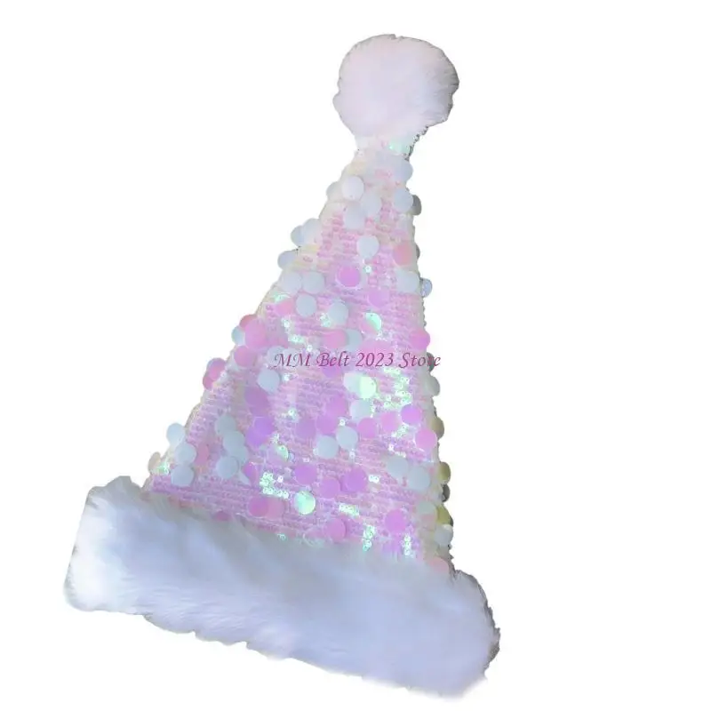 

49ME блестящие большие блестки шапки Санты с меховой отделкой рождественские шапки головные уборы для официального мероприятия