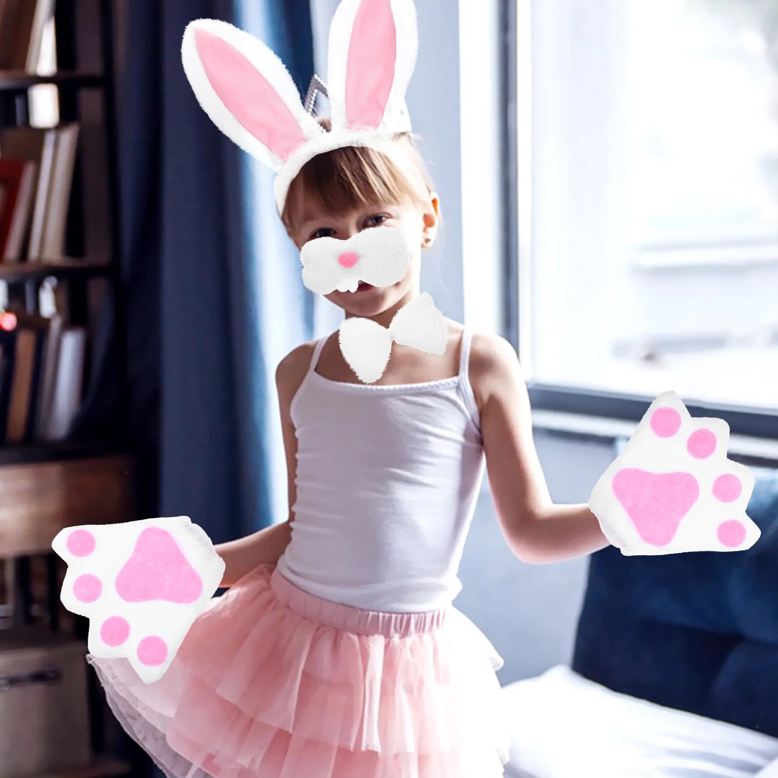 Four Piece Set Bunny Ear Headband Child Rabbit with Tail Plush Costume Accessories