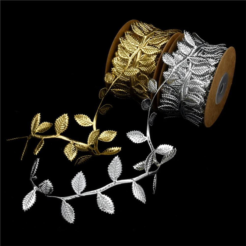 

10 Meters Leaves Pattern Ribbon Gift Wrapping Decor Ribbon For Wedding Party Diy Sewing Fashion Hair Accessories Silver Reusable