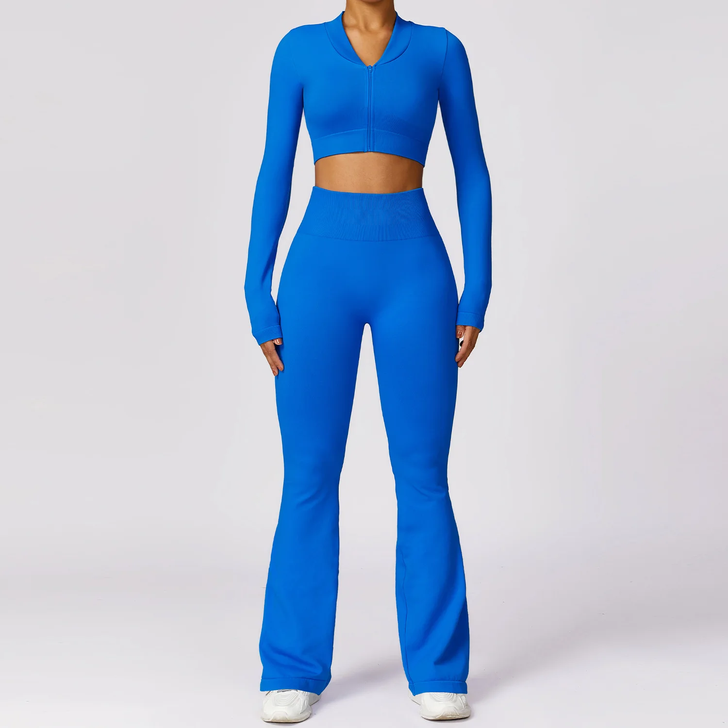 Conjunto de ioga sem costura para mulheres, terno esportivo, roupas de treino, manga comprida, top de ginástica, leggings de cintura alta, roupas esportivas, 2 peças