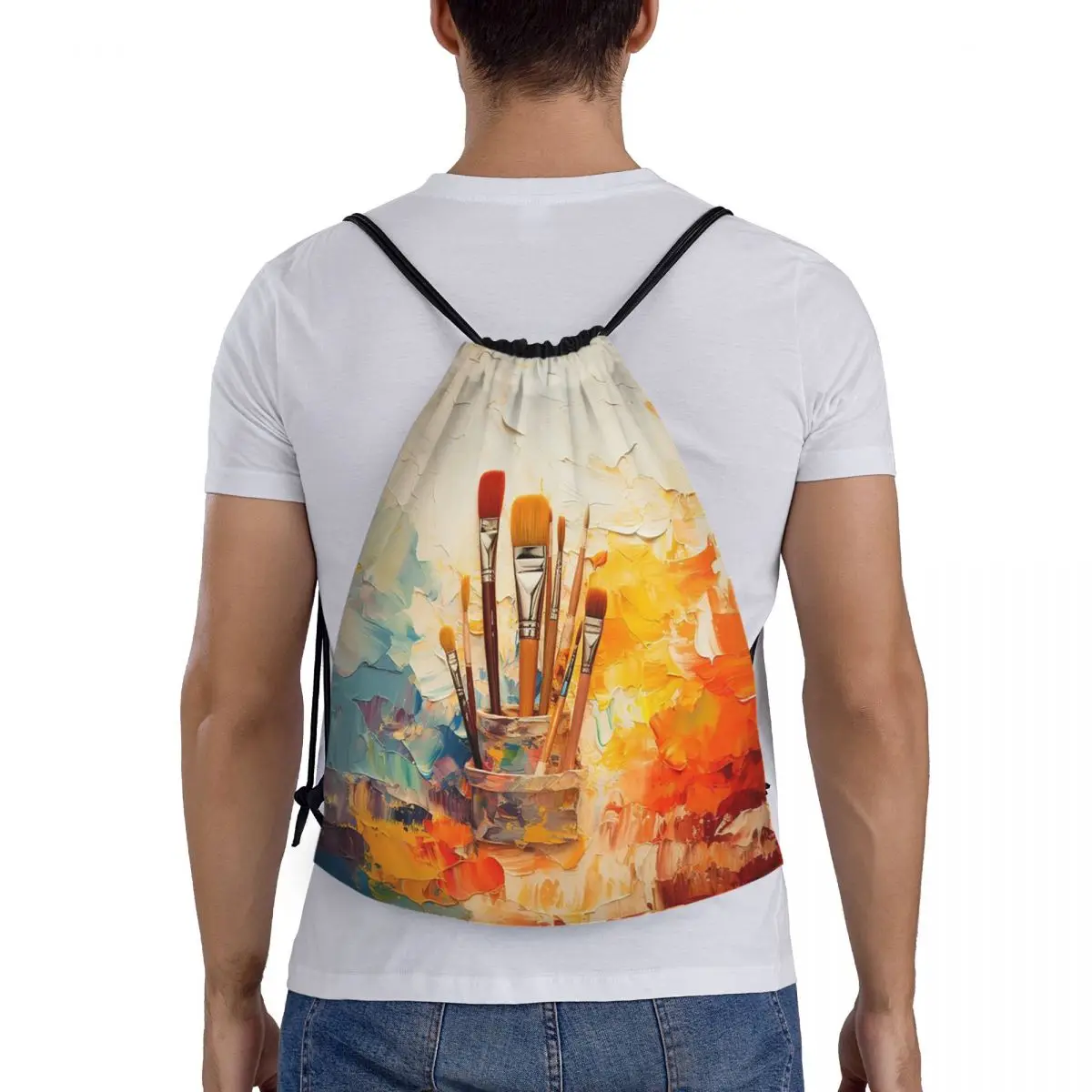 Colour Paint Brush Brushes Print Backpacks Multi-function Drawstring Bundle Pocket Sports Bag Book Bags for Man Woman Students
