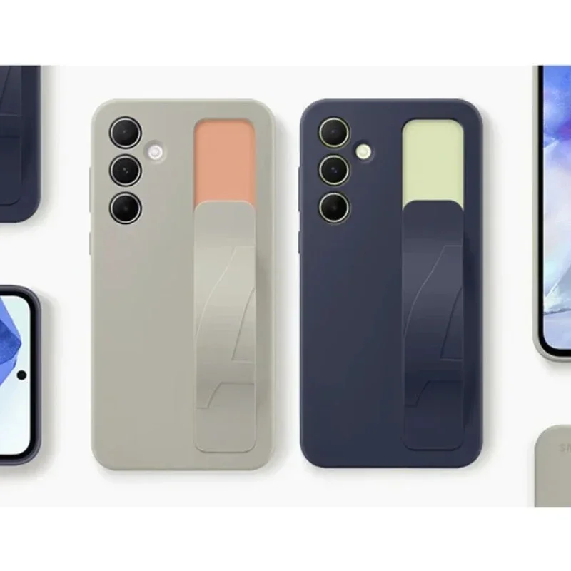 

for Galaxy A55 5G Standing Grip Case Grey and Black Phone Case for Samsung Standing Concise Grip Phone Case