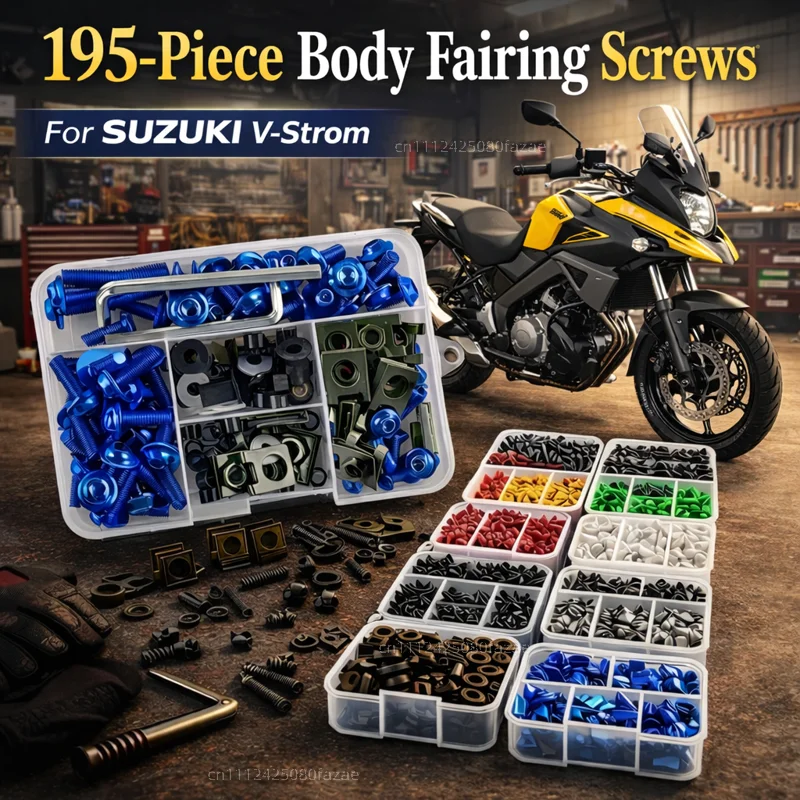 195pcs Motorcycle Fairing Bolts Body Screws Nuts For SUZUKI Vstrom DL 250 650 1000 V-Strom 650XT 1000XT Vstrom650 Vstrom1000 Kit