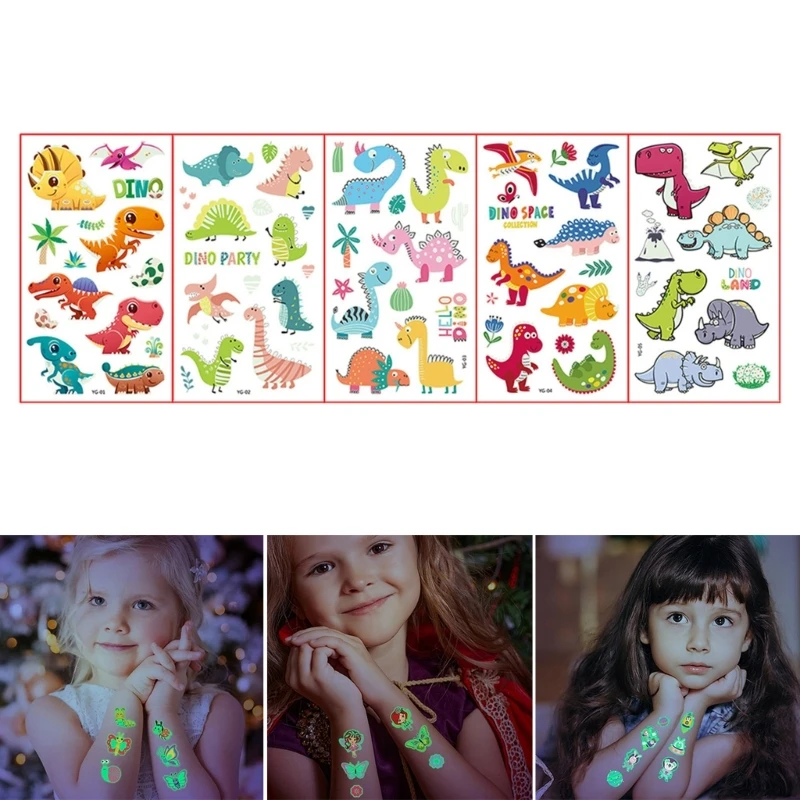 5pieces Children Cartoon Dinosaur Stickers Temporary Waterproof Tattooes