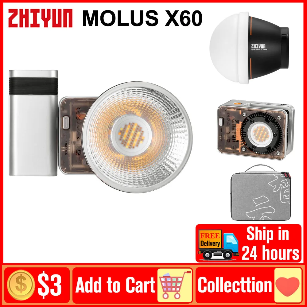 

Zhiyun MOLUS X60 RGB LED Video Light 60W Pocket COB Light Photography Fill Lighting for Filmmakers Photographer Youtube Shooting