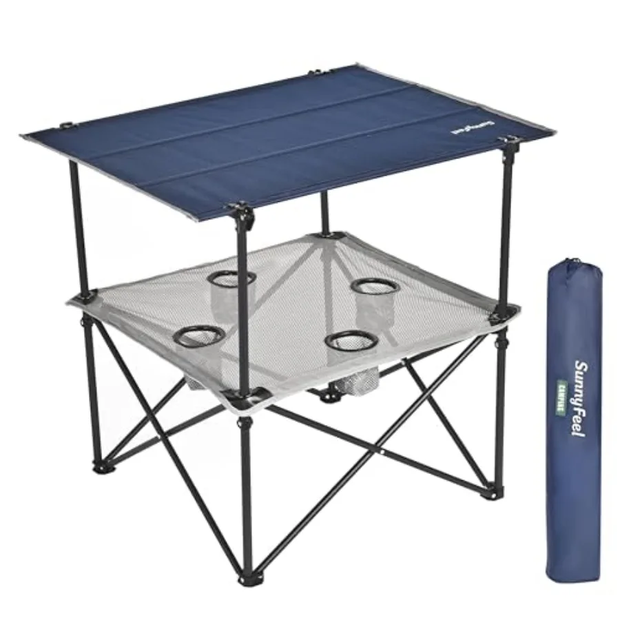 

Folding Camping Table- Collapsible Portable Beach Table with 4 Cup Holders and Carry Bags Tailgate Table for Outdoor Excursion