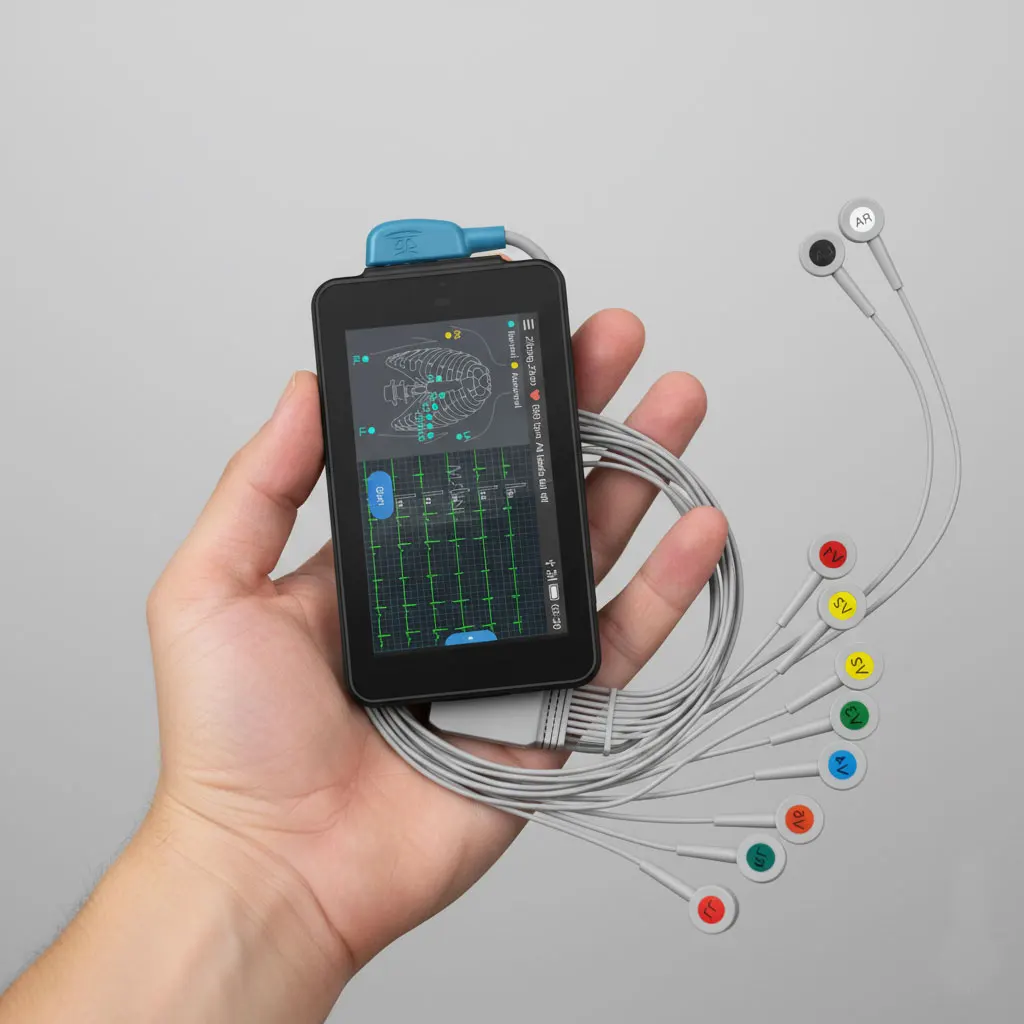 Electrocardiógrafo Portátil de 12 Derivaciones con Función de Carga, Monitoreo de Frecuencia Cardíaca, Detección y Marcado Automático de Paciencia, y Función de Congelación
