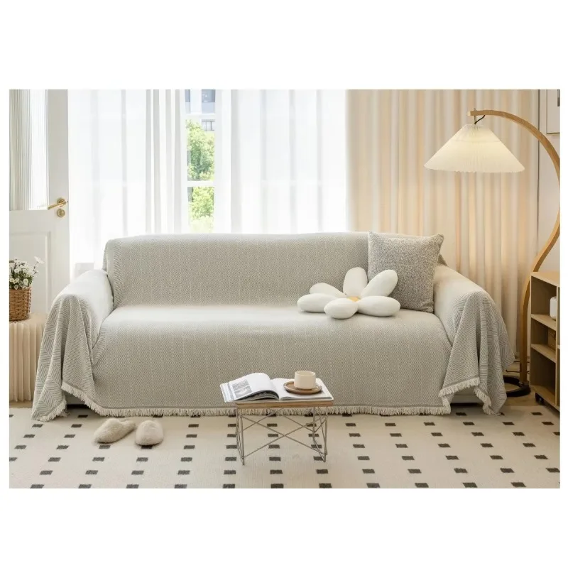 Sofa Towel Living Room Sofa Cover Solid Non Slip Washable Breathable Tassel Edge Cushion Home Decoration