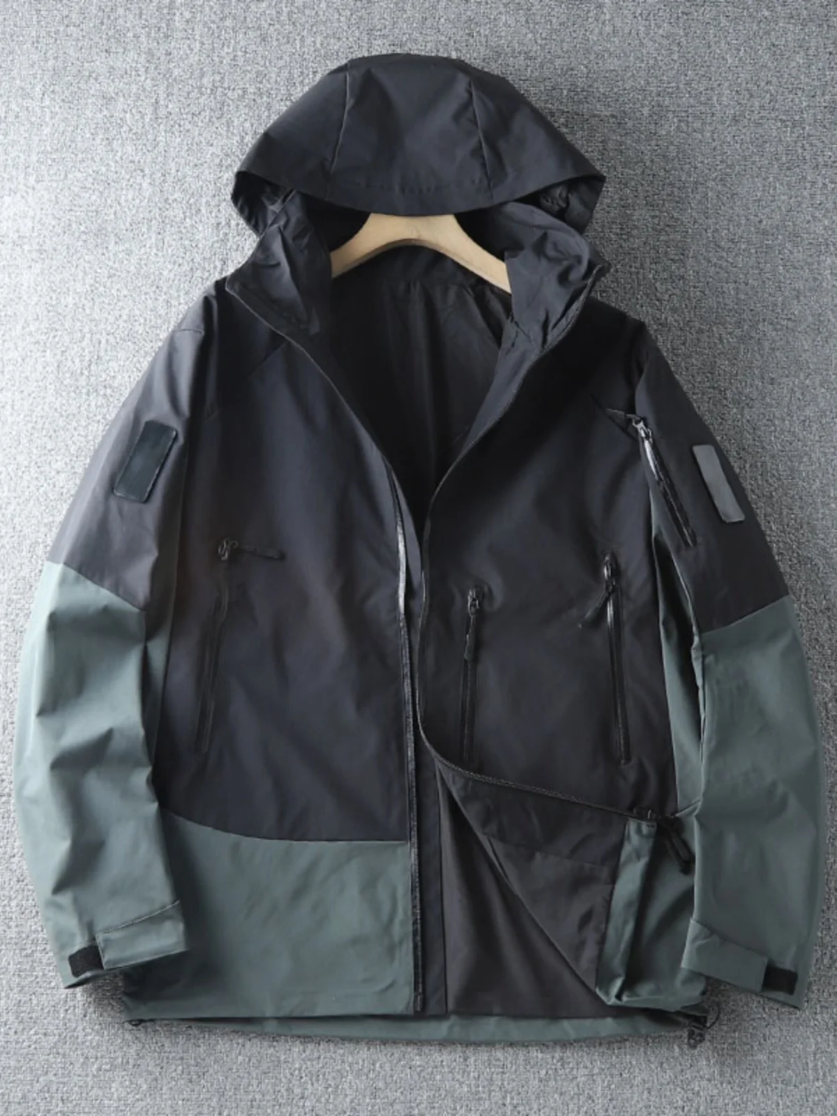 

Мужская повседневная свободная куртка с капюшоном, ветрозащитная, водонепроницаемая, с цветными вставками, в городском стиле, весна-осень