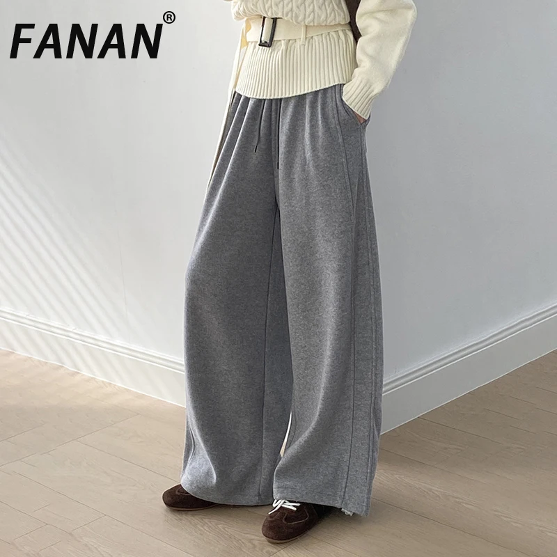 

FANAN повседневные свободные толстые теплые брюки для женщин, прямые широкие брюки с эластичной резинкой и высокой талией, универсальная одежда, новинка весны 2026 г.