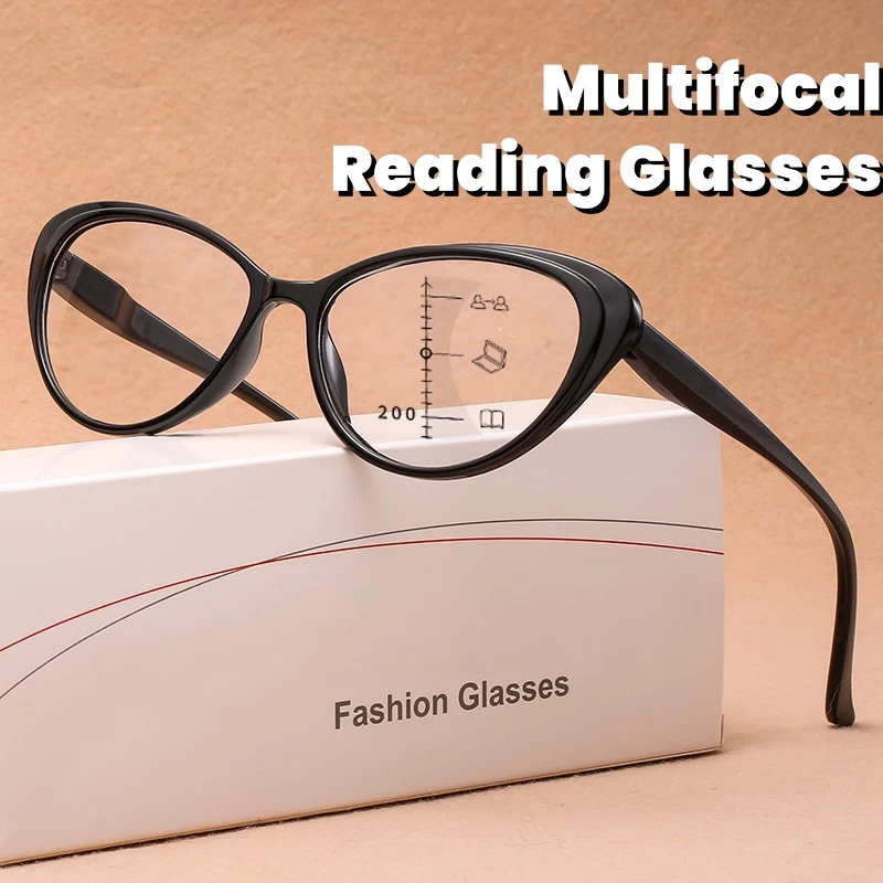 

Women Anti-Blue Light Multifocal Presbyopia Eyewear High Definition Cat Eye Reading Glasses Computer Anti-reflective Eyeglasses