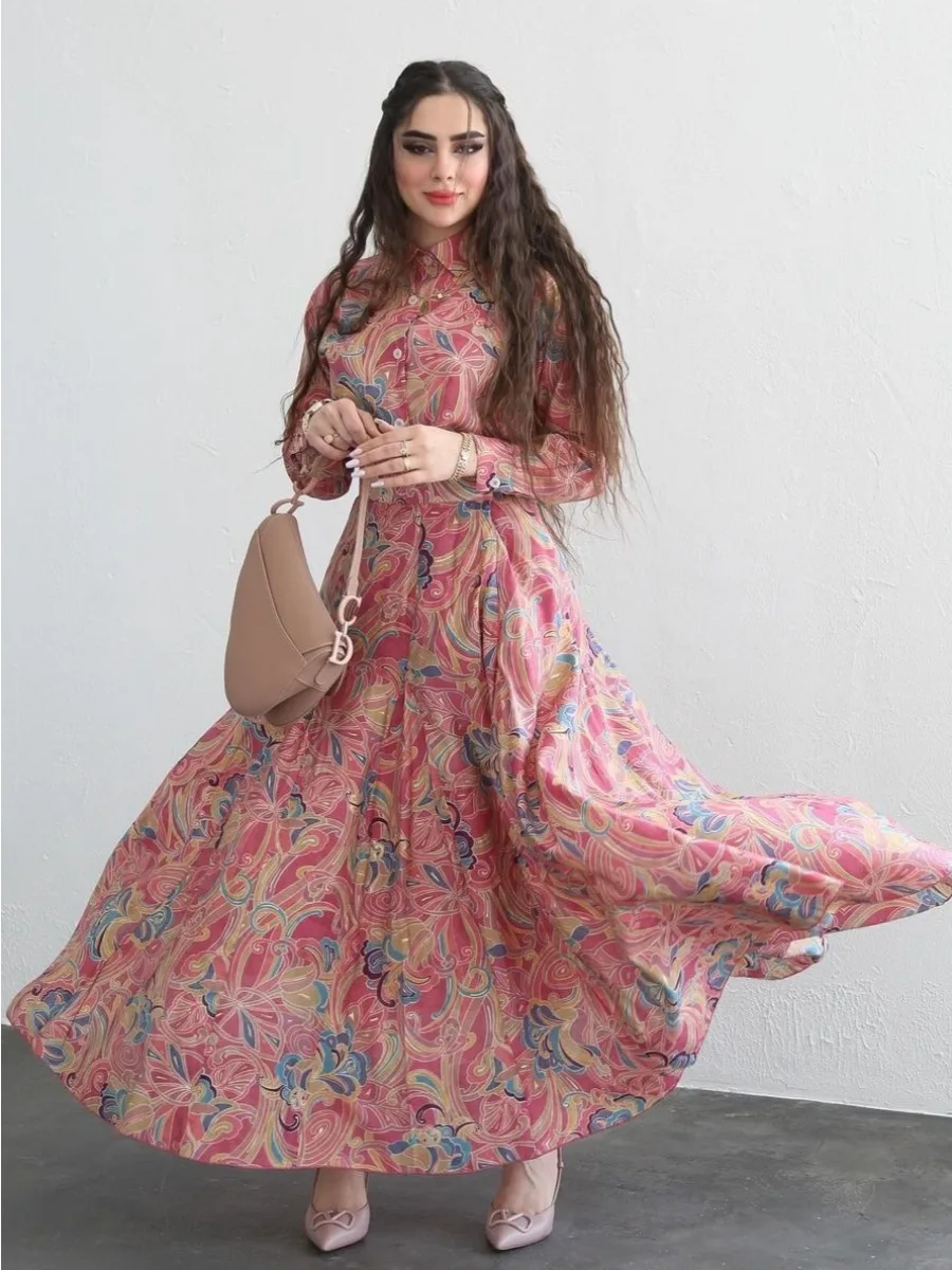 

Рубашка Ид Юбка Женский мусульманский комплект из 2 предметов с принтом Абая с длинным рукавом Джалабия Рамадан Абая Кафтан Арабские мусульманские ансамбли 2025