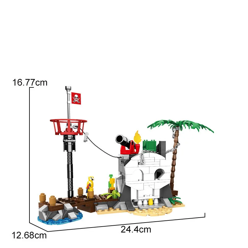 Mini Boat To Pirate Island Adventure Block DIY Cannon Coconut Tree Building Brick Toy For Boy Children