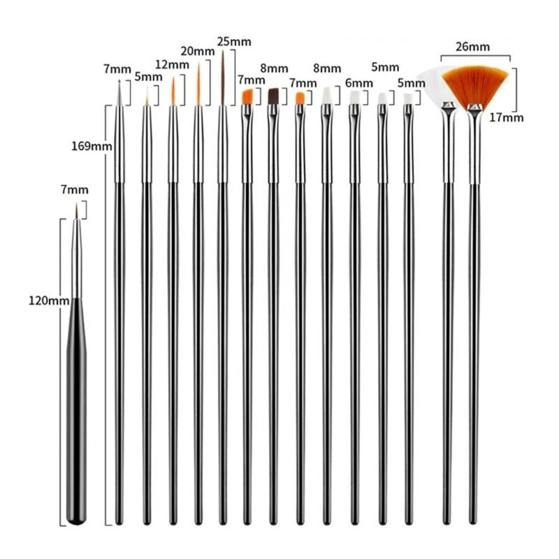 40JD Innovadores unhas convenientes 15PCS Brush and Tool Set para projetos gel