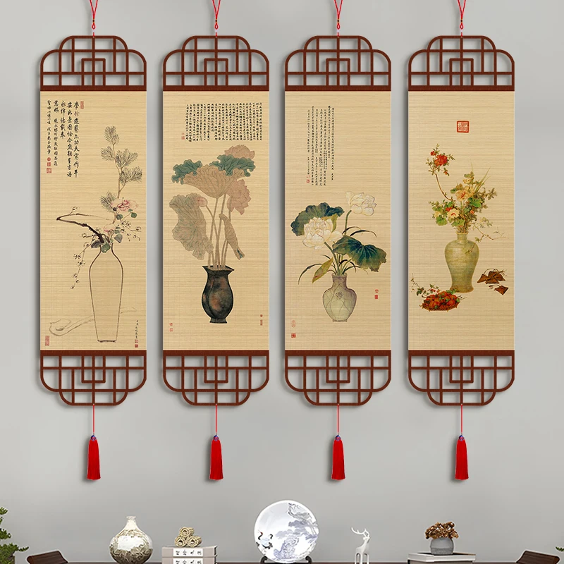 

Chinese Style Wealth Peace Bamboo Scroll decorative painting Hanging for Entryway Tea Room Wall Art Room Decor Aesthetic