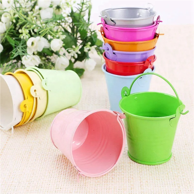 AB46-36Pcs Planter For Flowers Mini Buckets Metal Table Decoration (Random Color)